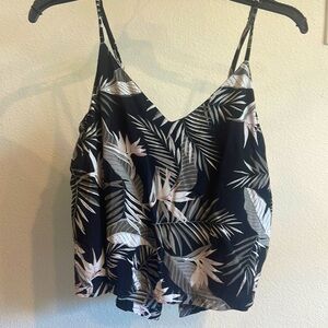 KOY resort- Black floral tank top with open back. Size M